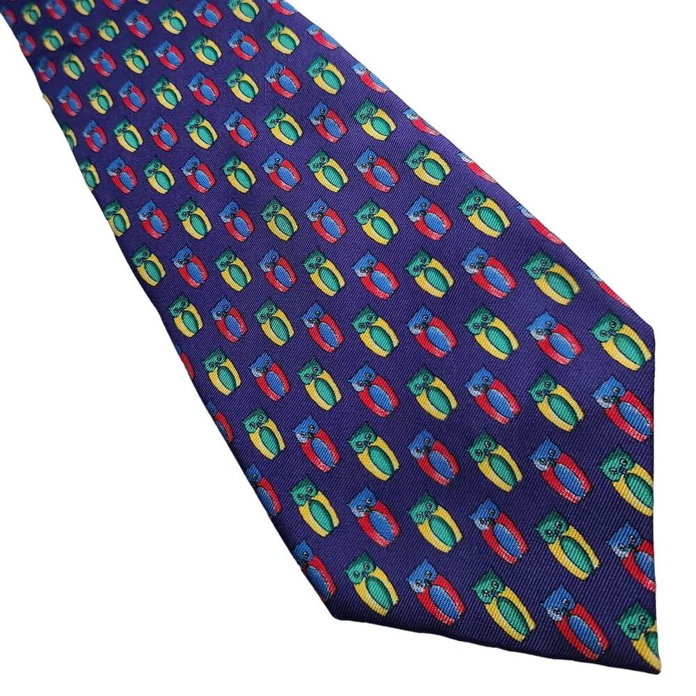 Jos A Bank purple green abstract owl silk tie - 57